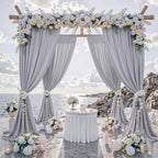 10 ft x 10 ft Wrinkle Free Silver Backdrop Curtain for Parties, Polyester Silver Grey Backdrop Drapes 2 Panels