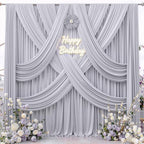 10 ft x 10 ft Wrinkle Free Silver Backdrop Curtain for Parties, Polyester Silver Grey Backdrop Drapes 2 Panels, alternate