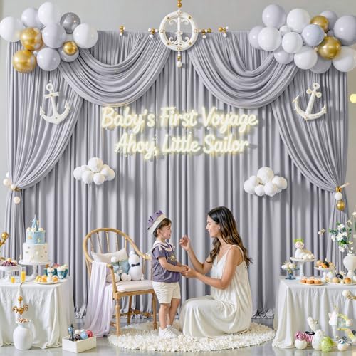 10 ft x 10 ft Wrinkle Free Silver Backdrop Curtain for Parties, Polyester Silver Grey Backdrop Drapes 2 Panels, alternate