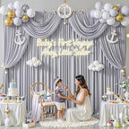 10 ft x 10 ft Wrinkle Free Silver Backdrop Curtain for Parties, Polyester Silver Grey Backdrop Drapes 2 Panels, alternate