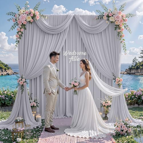 10 ft x 10 ft Wrinkle Free Silver Backdrop Curtain for Parties, Polyester Silver Grey Backdrop Drapes 2 Panels, alternate