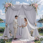 10 ft x 10 ft Wrinkle Free Silver Backdrop Curtain for Parties, Polyester Silver Grey Backdrop Drapes 2 Panels, alternate