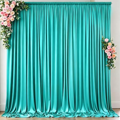 10 ft x 10 ft Wrinkle Free Turquoise Backdrop Curtain for Parties, Thick Polyester Teal Photo Backdrop Drapes,2