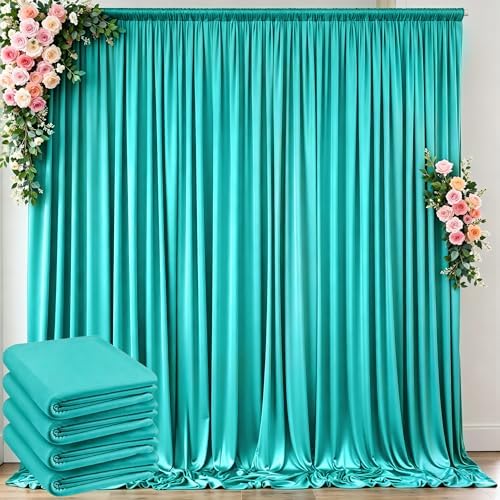 10 ft x 20 ft Wrinkle Free Turquoise Backdrop Curtain for Parties, Thick Polyester Teal Photo Backdrop Drapes,4