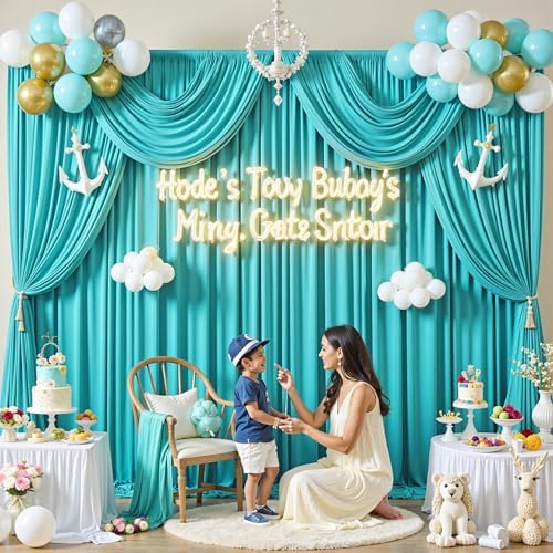 10 ft x 20 ft Wrinkle Free Turquoise Backdrop Curtain for Parties, Thick Polyester Teal Photo Backdrop Drapes,4, alternate