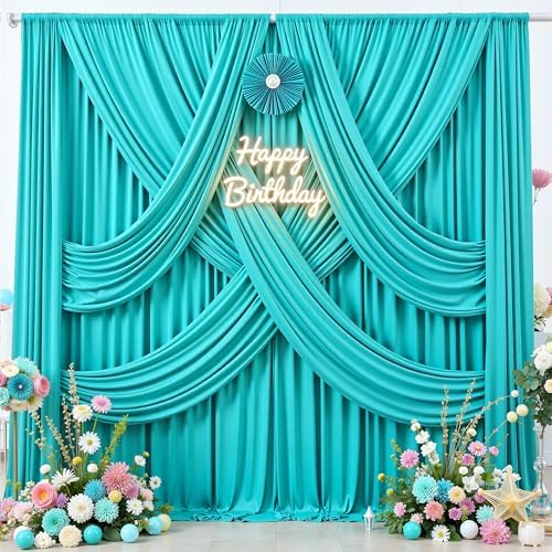 10 ft x 30 ft Wrinkle Free Turquoise Backdrop Curtain for Parties, Thick Polyester Teal Photo Backdrop Drapes,6, alternate