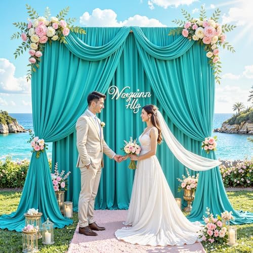 10 ft x 30 ft Wrinkle Free Turquoise Backdrop Curtain for Parties, Thick Polyester Teal Photo Backdrop Drapes,6, alternate