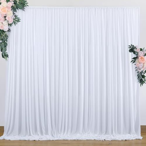 10 ft x 7 ft Wrinkle Free White Backdrop Curtain for Wedding Parties, Polyester Photography Backdrop Drapes for