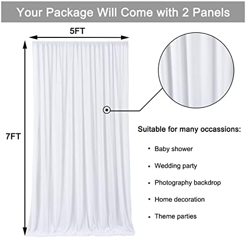 10 ft x 7 ft Wrinkle Free White Backdrop Curtain for Wedding Parties, Polyester Photography Backdrop Drapes for, alternate