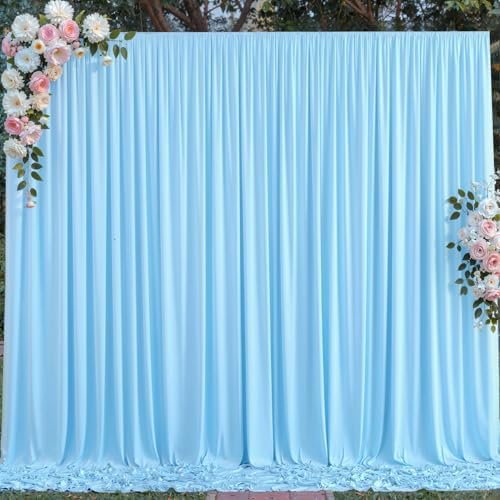 10 ft x 8 ft Wrinkle Free Baby Blue Backdrop Curtain for Parties, Polyester Light Blue Photo Backdrop Drapes for, alternate