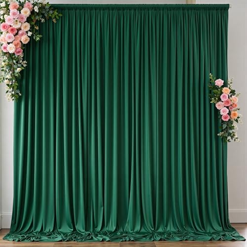 10 ft x 8 ft Wrinkle Free Hunter Green Backdrop Curtain for Parties, Fabric Dark Green Photo Backdrop Drapes 2