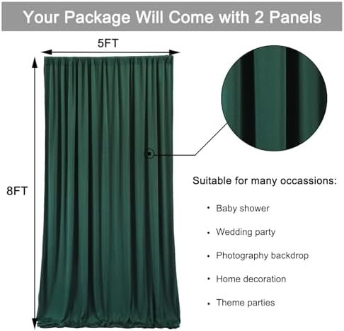 10 ft x 8 ft Wrinkle Free Hunter Green Backdrop Curtain for Parties, Fabric Dark Green Photo Backdrop Drapes 2, alternate