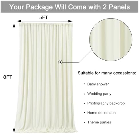 10 ft x 8 ft Wrinkle Free Ivory Backdrop Curtain for Wedding Parties, Polyester Ivory Photo Backdrop Drapes 2, alternate view