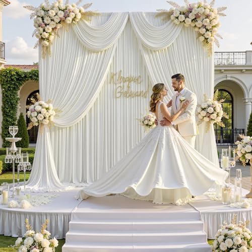 10 ft x 8 ft Wrinkle Free Ivory Backdrop Curtain for Wedding Parties, Polyester Ivory Photo Backdrop Drapes 2, alternate view