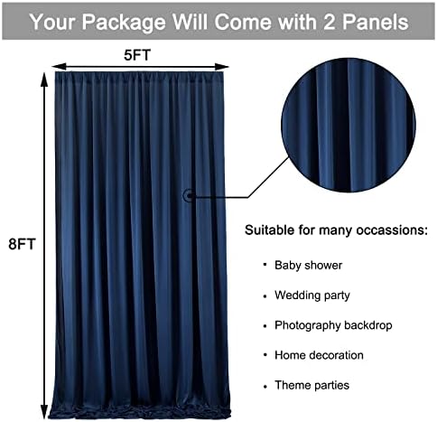 10 ft x 8 ft Wrinkle Free Navy Blue Backdrop Curtain for Parties, Polyester Photo Backdrop Drapes, Thick, alternate view 2