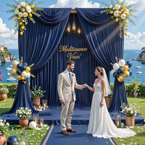 10 ft x 8 ft Wrinkle Free Navy Blue Backdrop Curtain for Parties, Polyester Photo Backdrop Drapes, Thick, alternate view 4