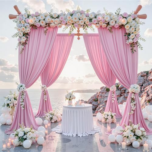 10 ft x 8 ft Wrinkle Free Pink Backdrop Curtain Panels for Parties, Polyester Thick Photography Backdrop Drapes