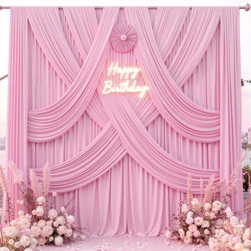 10 ft x 8 ft Wrinkle Free Pink Backdrop Curtain Panels for Parties, Polyester Thick Photography Backdrop Drapes, alternate