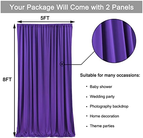 10 ft x 8 ft Wrinkle Free Purple Backdrop Curtain for Parties, Polyester Purple Photo Backdrop Drapes for, alternate view 2
