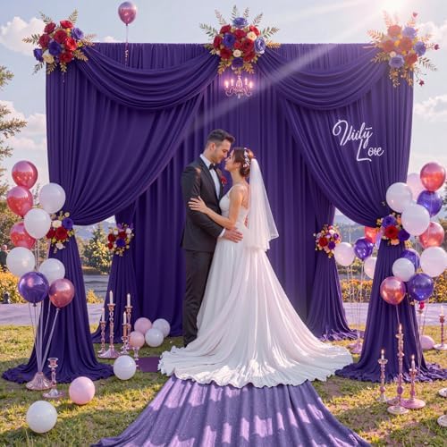 10 ft x 8 ft Wrinkle Free Purple Backdrop Curtain for Parties, Polyester Purple Photo Backdrop Drapes for, alternate view 4