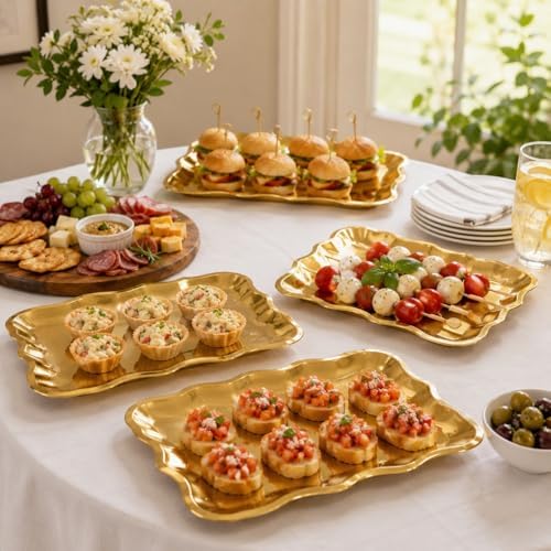 10 Gold Rectangle Trays for Dessert Display Table Parties 9" x 13" Disposable Paper Cardboard in Elegant Shape, alternate