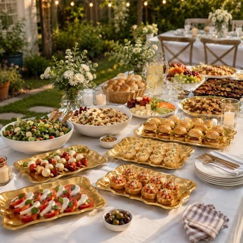 10 Gold Rectangle Trays for Dessert Display Table Parties 9" x 13" Disposable Paper Cardboard in Elegant Shape, alternate