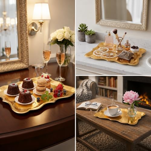 10 Gold Rectangle Trays for Dessert Display Table Parties 9" x 13" Disposable Paper Cardboard in Elegant Shape, alternate