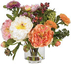 10 in Artificial Peony Arrangement in Glass Vase in Assorted