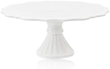 10 Inch Cake Stand, Relief Round Dessert Cake Stand for 8 Inch Cake in White