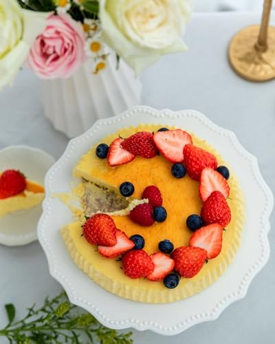 10 Inch Cake Stand, Relief Round Dessert Cake Stand for 8 Inch Cake in White, alternate view 2