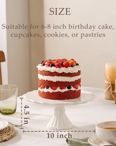 10 Inch Cake Stand, Relief Round Dessert Cake Stand for 8 Inch Cake in White, alternate view 3
