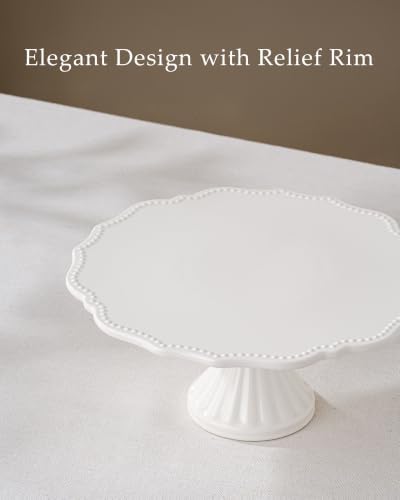 10 Inch Cake Stand, Relief Round Dessert Cake Stand for 8 Inch Cake in White, alternate view 4