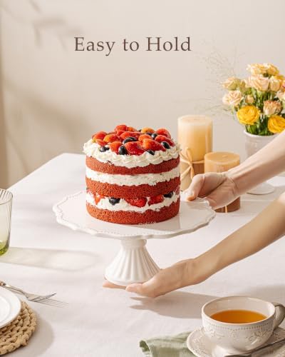10 Inch Cake Stand, Relief Round Dessert Cake Stand for 8 Inch Cake in White, alternate view 5