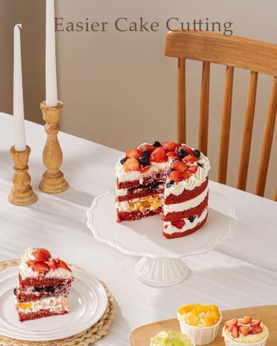 10 Inch Cake Stand, Relief Round Dessert Cake Stand for 8 Inch Cake in White, alternate view 6