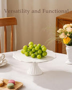 10 Inch Cake Stand, Relief Round Dessert Cake Stand for 8 Inch Cake in White, alternate view 7