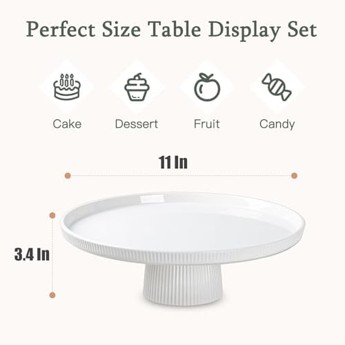 10 Inch Ceramic Cake Stand - Elegant White Pedestal Cake Plate with Non-Slip Base for Wedding, Birthday, Baby, alternate view