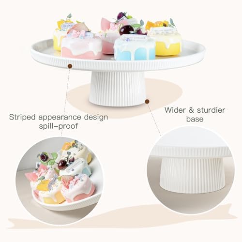 10 Inch Ceramic Cake Stand - Elegant White Pedestal Cake Plate with Non-Slip Base for Wedding, Birthday, Baby, alternate view