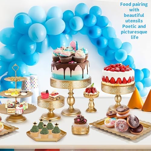 10 Inch Iron Round Cake Stand Dessert Holder for Wedding Birthday Baby Shower Anniversary (Gold) in Gold, alternate view 2