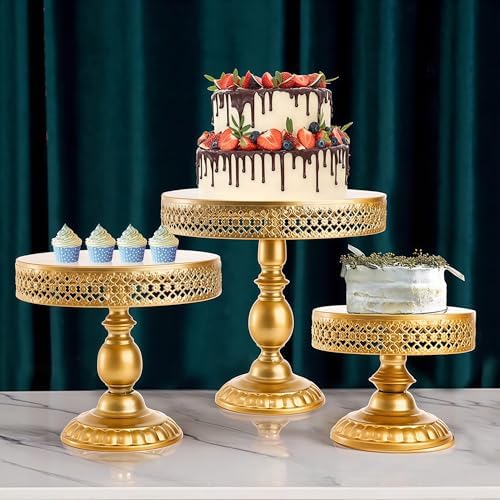 10 Inch Iron Round Cake Stand Dessert Holder for Wedding Birthday Baby Shower Anniversary (Gold) in Gold, alternate view 5