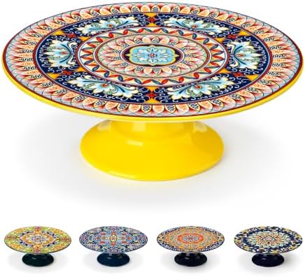 10 Inch Porcelain Cake Stand, Colorful Design, Celestial Harmony in Celestial Harmony