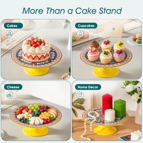 10 Inch Porcelain Cake Stand, Colorful Design, Celestial Harmony in Celestial Harmony, alternate view 7