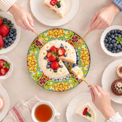 10 Inch Porcelain Cake Stand, Colorful Design, Golden Bloom in Golden Bloom, alternate view 2