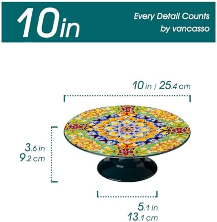 10 Inch Porcelain Cake Stand, Colorful Design, Golden Bloom in Golden Bloom, alternate view 3
