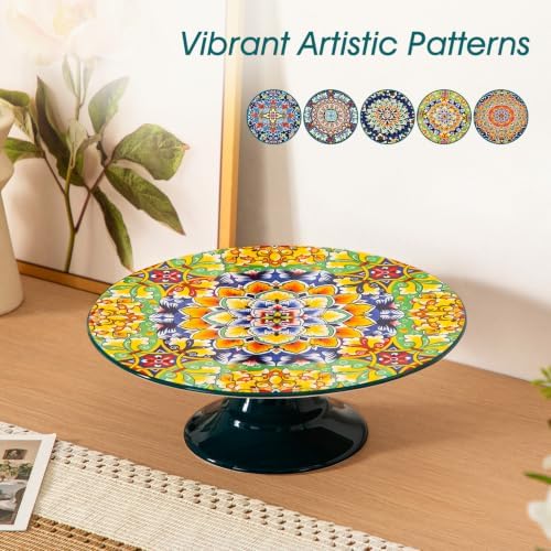 10 Inch Porcelain Cake Stand, Colorful Design, Golden Bloom in Golden Bloom, alternate view 6