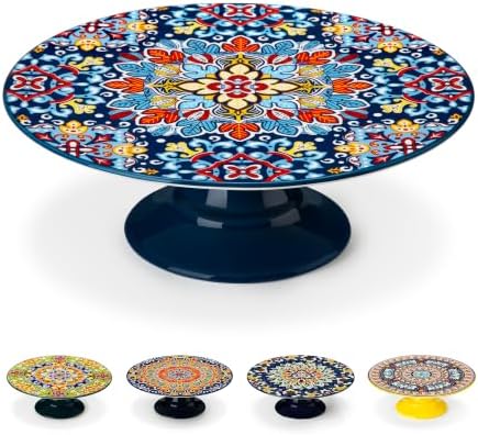 10 Inch Porcelain Cake Stand, Colorful Design, Twilight Bloom in Twilight Bloom