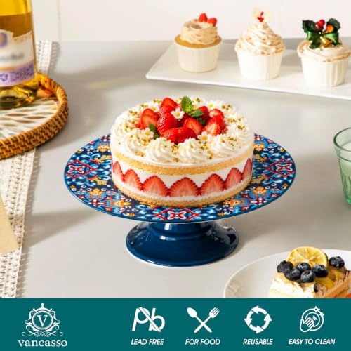 10 Inch Porcelain Cake Stand, Colorful Design, Twilight Bloom in Twilight Bloom, alternate view 4