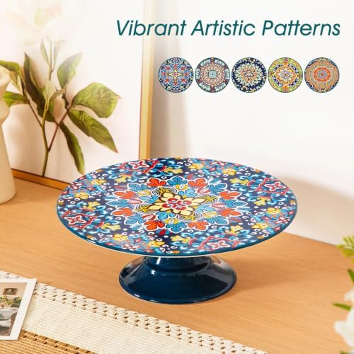 10 Inch Porcelain Cake Stand, Colorful Design, Twilight Bloom in Twilight Bloom, alternate view 6