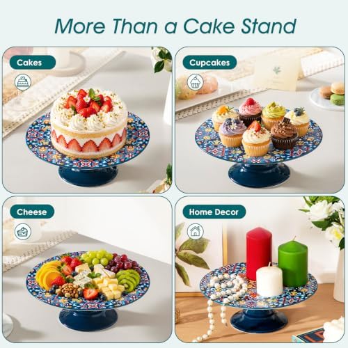 10 Inch Porcelain Cake Stand, Colorful Design, Twilight Bloom in Twilight Bloom, alternate view 7