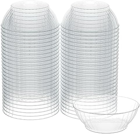 10 Oz Clear Plastic Bowls - 50 Pack disposable bowls - Premium Hard Small Plastic Bowls - Heavy Duty Ice Cream