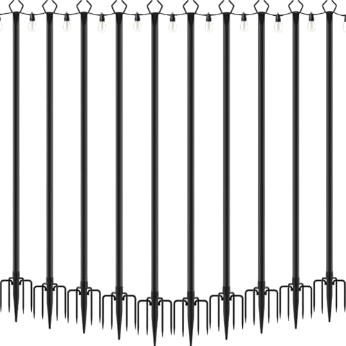10 Pack 10 ft Heavy Duty Metal String Light Poles Adjustable Outdoor Lighting Stand for Patio, Backyard, Garden